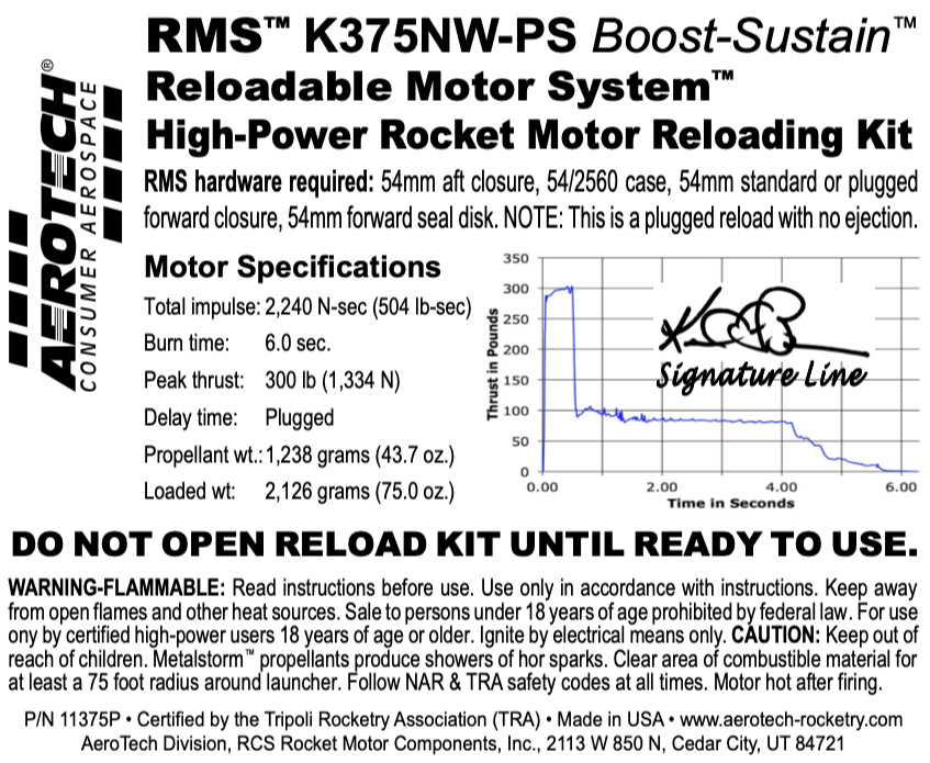 Aerotech K375NW-P Boost-Sustain Warp 9 to White Lightning