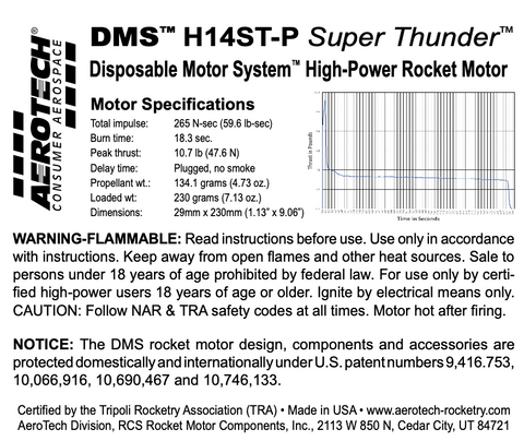 Aerotech H14ST-P DMS Super Thunder (without thrust ring)
