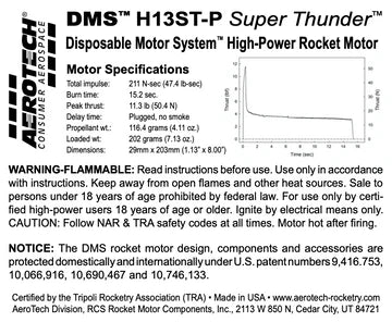 Aerotech H13-P Super Thunder 29 mm - DMS (WITHOUT Thrust Ring)