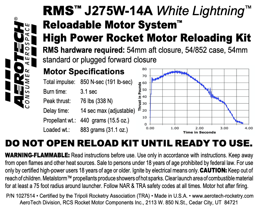 Aerotech J275W-14A White Lightning